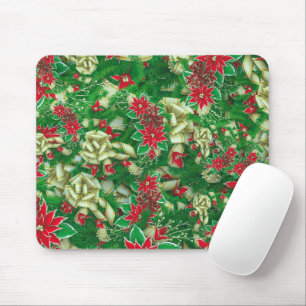 Poinsettia Fir Blätter Ribbons Blumenweihnachtsfes Mousepad