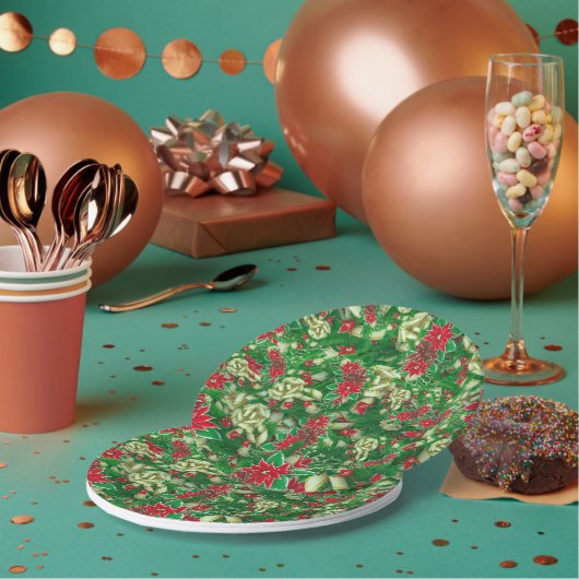 Poinsettia Fir Blätter Ribbons Blumenweihnachtsfes Pappteller (Multi)