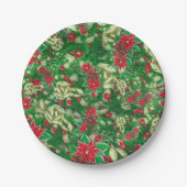 Poinsettia Fir Blätter Ribbons Blumenweihnachtsfes Pappteller (Vorderseite)