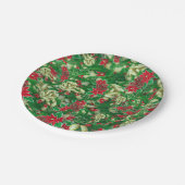 Poinsettia Fir Blätter Ribbons Blumenweihnachtsfes Pappteller (Schrägansicht)