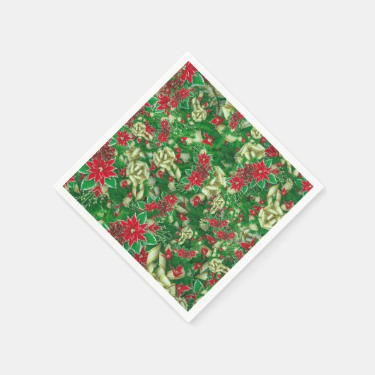 Poinsettia Fir Blätter Ribbons Blumenweihnachtsfes Serviette (Ecke)