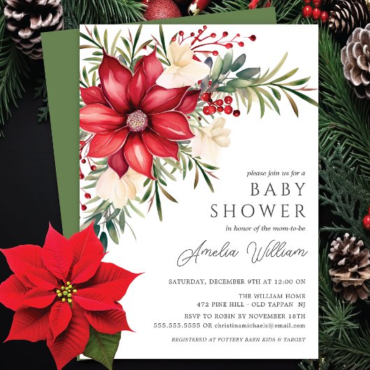 Poinsettia Floral Baby Shower Einladung