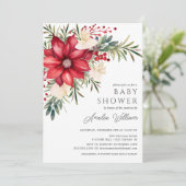 Poinsettia Floral Baby Shower Einladung (Stehend Vorderseite)