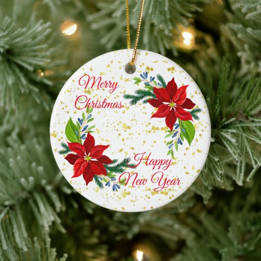 Poinsettia Floral Bouquet, frohe Weihnachten Keramik Ornament (Baum)