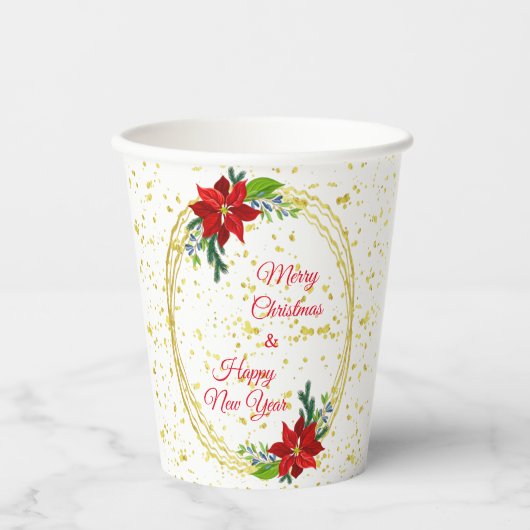 Poinsettia Floral Bouquet, frohe Weihnachten Pappbecher (Vorderseite)