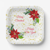 Poinsettia Floral Bouquet, frohe Weihnachten Pappteller (Vorderseite)