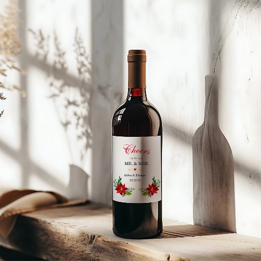 Poinsettia Floral Bouquet, Hochzeit Weinetikett