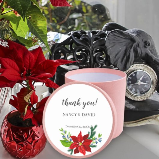 Poinsettia Floral Bouquet, vielen Dank Runder Aufkleber