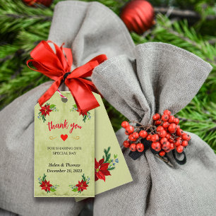 Poinsettia Floral Bouquet, Vintag Danke Geschenkanhänger