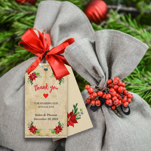 Poinsettia Floral Bouquet, Vintag Danke Geschenkanhänger