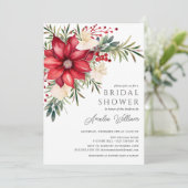 Poinsettia Floral Brautparty Einladung (Stehend Vorderseite)