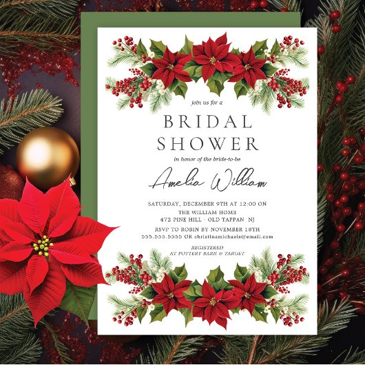 Poinsettia Floral Bridal Shower Einladung