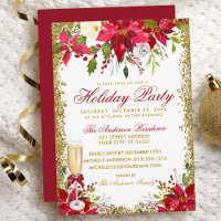 Poinsettia Floral Champagne Glass Holiday Party