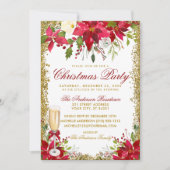Poinsettia Floral Champagne Glass Weihnachts-Party Einladung (Vorderseite)