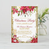 Poinsettia Floral Champagne Glass Weihnachts-Party Einladung (Stehend Vorderseite)