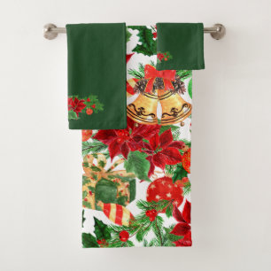 Poinsettia Floral Christmas Badhandtuch Set