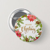 Poinsettia Floral Christmas | Urlaub Button (Vorne & Hinten)