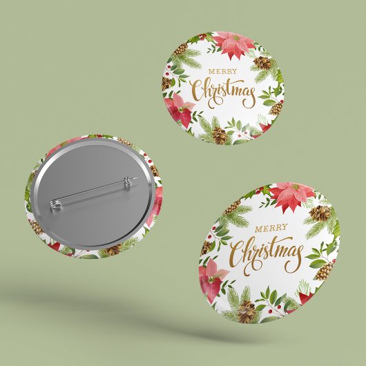 Poinsettia Floral Christmas | Urlaub Button