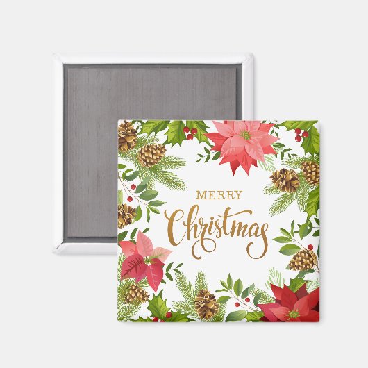 Poinsettia Floral Christmas | Urlaub Magnet (Vorderseite/Rückseite)