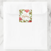 Poinsettia Floral Christmas | Urlaub Quadratischer Aufkleber (Tasche)