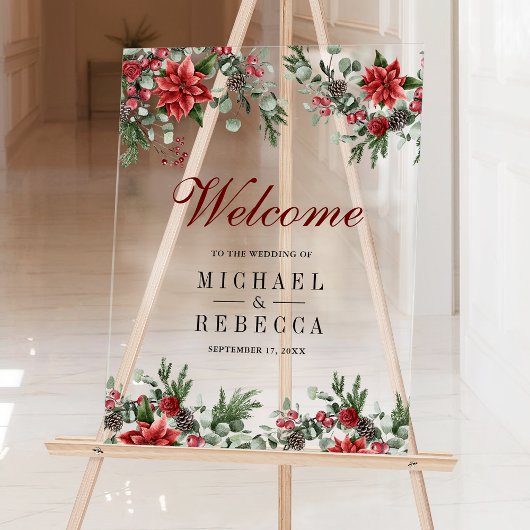 Poinsettia Floral Christmas Wedding Welcome Acrylschild