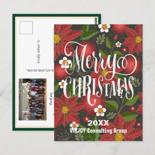 Poinsettia Floral Elegantes Script Foto Business Postkarte