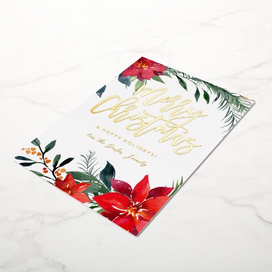 Poinsettia Floral Foto Glitzer Frohe Weihnachten Folieneinladung (Gedreht)