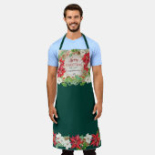 Poinsettia Floral Frohe Weihnachtsbauernhof Grün Schürze (Getragen)