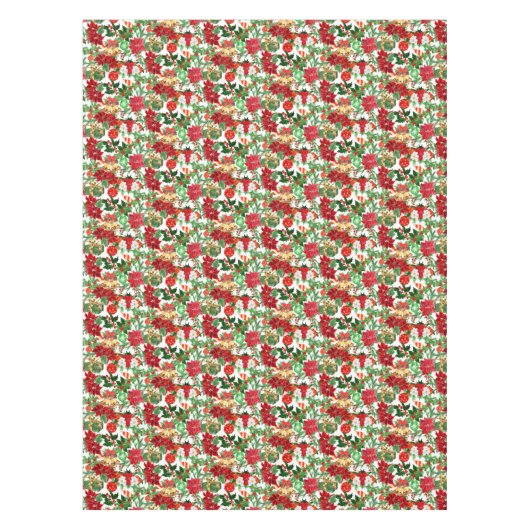 Poinsettia Floral Gold Bells Weihnachten Tischdecke (Vorderseite)