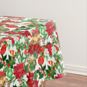 Poinsettia Floral Gold Bells Weihnachten Tischdecke