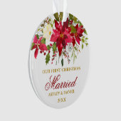 Poinsettia Floral Gold Erste Weihnachtsfeier| Foto Ornament (Vorderseite)