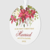 Poinsettia Floral Gold Erste Weihnachtsfeier| Foto Ornament (Vorderseite)