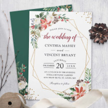Poinsettia Floral Gold Geometric Frame Wedding