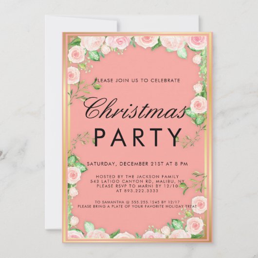 Poinsettia Floral Gold Glitzer Pink Weihnachten Einladung (Vorderseite)