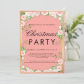 Poinsettia Floral Gold Glitzer Pink Weihnachten Einladung (Stehend Vorderseite)