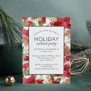 Poinsettia Floral Holiday Cocktail Party Einladung