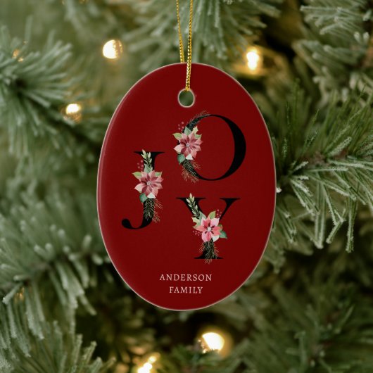 Poinsettia Floral Letters Holiday Monogram Keramik Ornament (Baum)