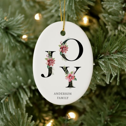 Poinsettia Floral Letters Holiday Monogram Keramik Ornament (Baum)
