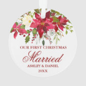 Poinsettia Floral Red Erster Weihnachtswein Verhei Ornament (Rückseite)