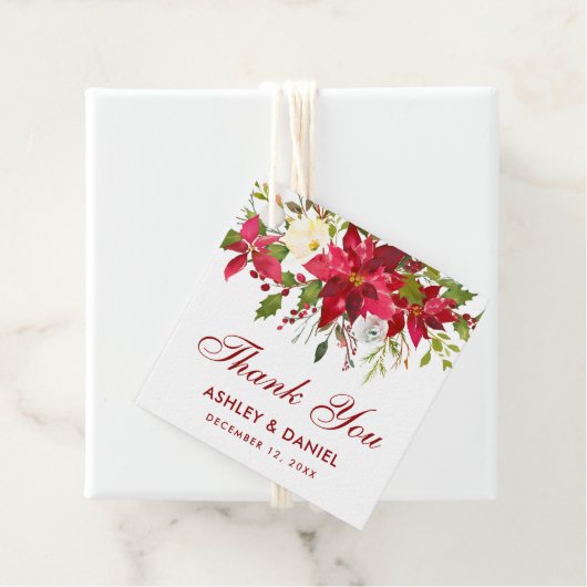 Poinsettia Floral Square Red Wedding Vielen Dank Geschenkanhänger (Beispiel)