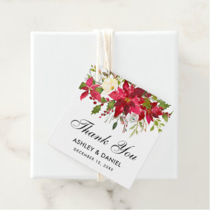 Poinsettia Floral Square Wedding Vielen Dank Geschenkanhänger