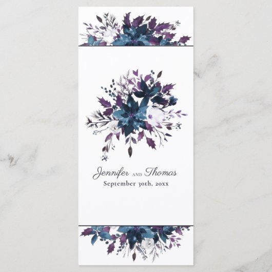 Poinsettia Floral Wedding Menu | Moody Blue Menükarte (Rückseite)