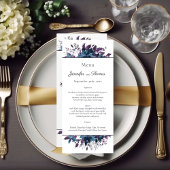 Poinsettia Floral Wedding Menu | Moody Blue Menükarte