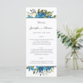Poinsettia Floral Wedding Menu | Türkisblau Menükarte (Stehend Vorderseite)