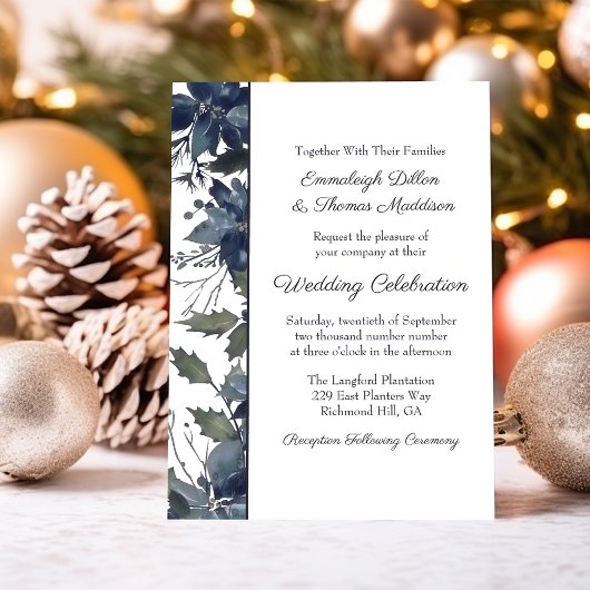 Poinsettia Floral Wedding | Navy Blue Einladung