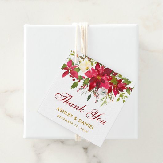 Poinsettia Floral Wedding Red Gold Danke Geschenkanhänger (Beispiel)