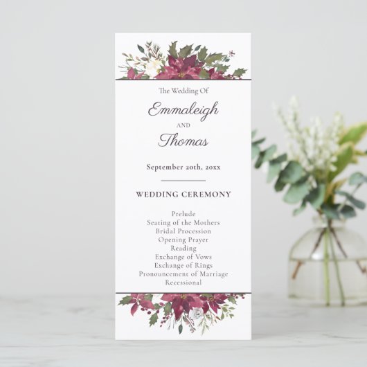Poinsettia Floral Wedding | Scharlachrot Programm (Stehend Vorderseite)