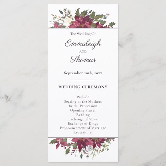 Poinsettia Floral Wedding | Scharlachrot Programm (Vorderseite)