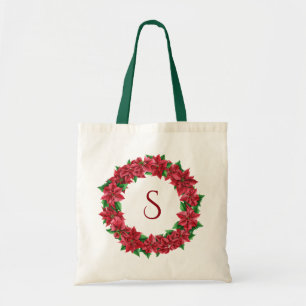 Poinsettia Floral Wreath Monogramm Tragetasche