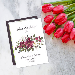 Poinsettia Florals Save the Date   Scharlachrot